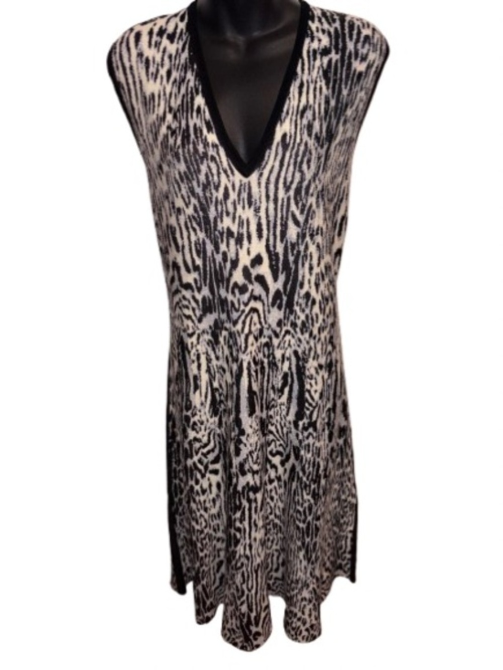 Rachel Roy Collection Black and Cream Leopard Print V-Neck Midi Dress size XXL